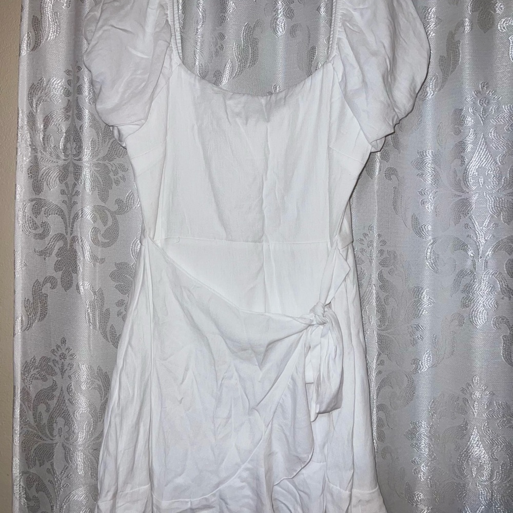 Trixxi White Puff-Sleeve Wrap-Detail Dress